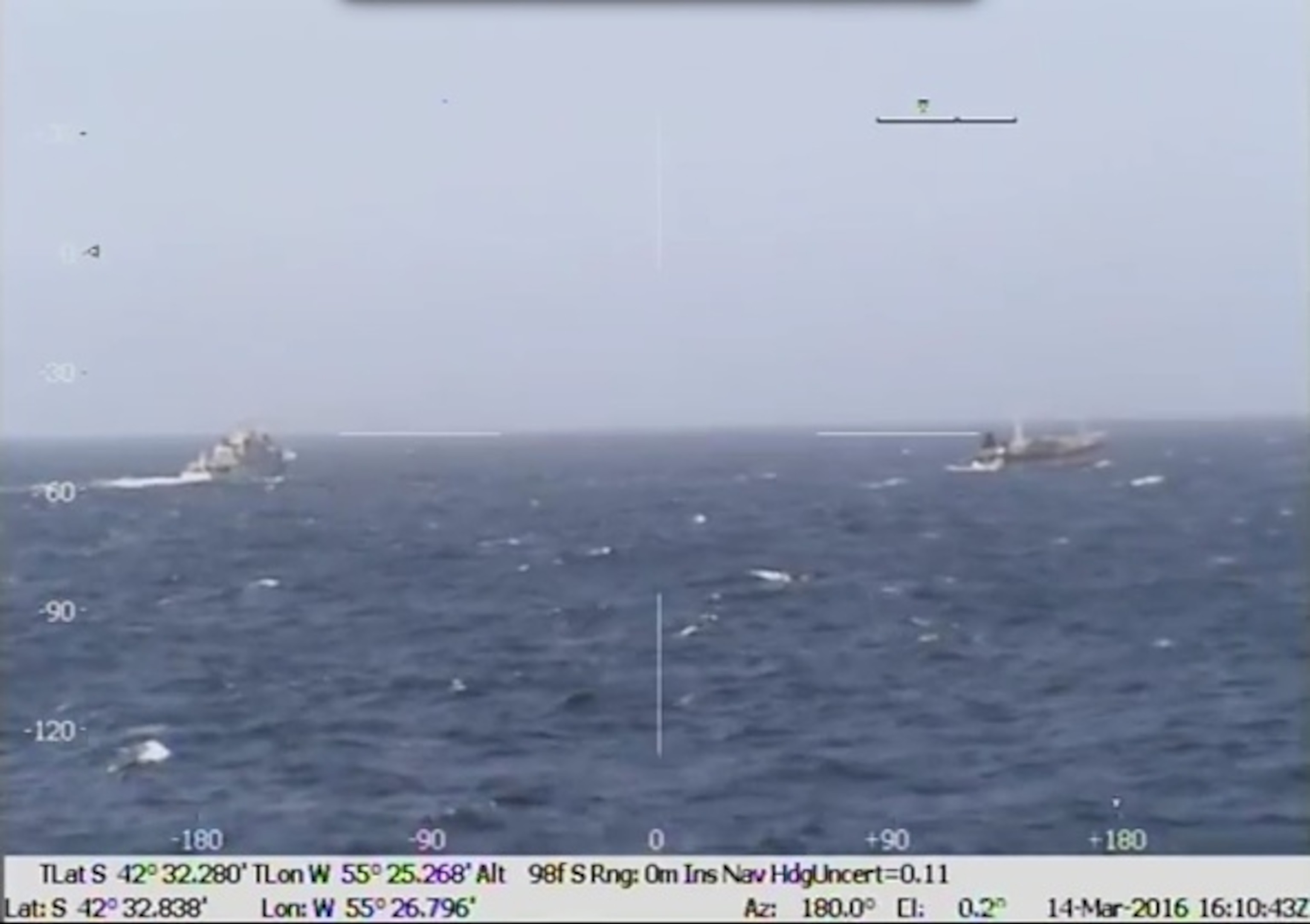 Two boats can be seen via a sensor in the water