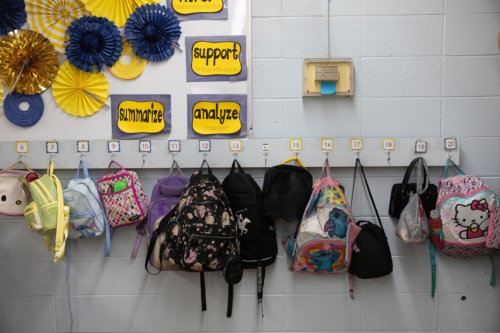 Students backpacks in LaTasha Glass classroom.