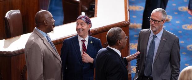 Congressional Freethought Caucus cofounders Rep. Jamie Raskin, D-Maryland (second from left), and Rep. Jared Huffman, D-San Rafael (far right), in a 2023 photo.
