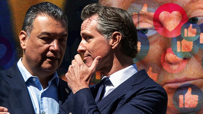 (L-R) Sen. Alex Padilla, Gov. Gavin Newsom & Donald Trump